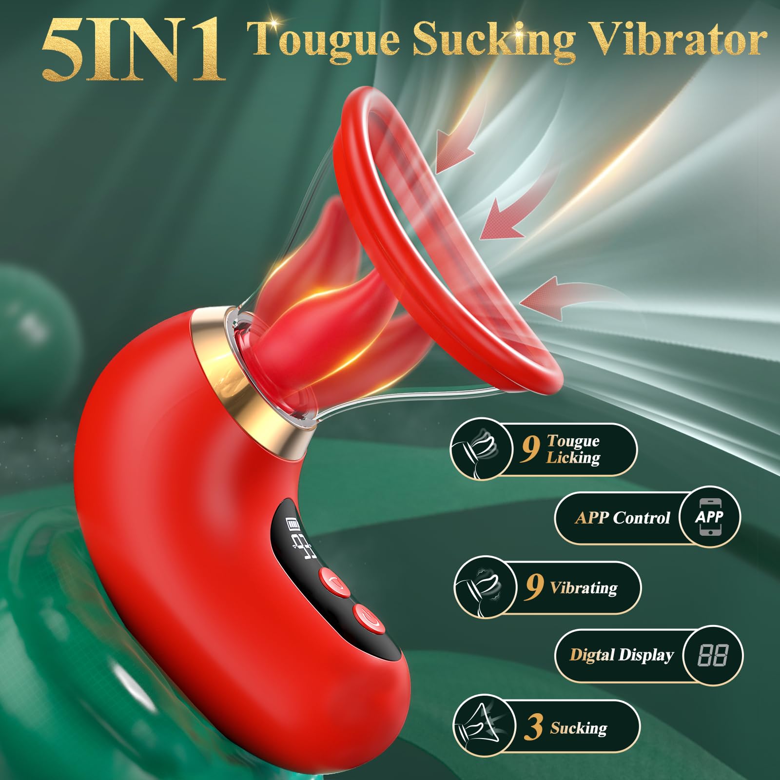Premium 5-in-1 Rose Suction Massager - Internal & External Modes with LCD
